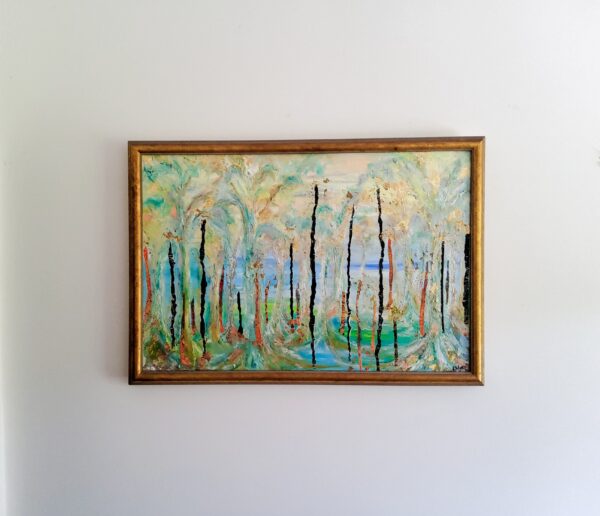 Abstracted Landscape with Gold Leaf . 69x99cms framed.