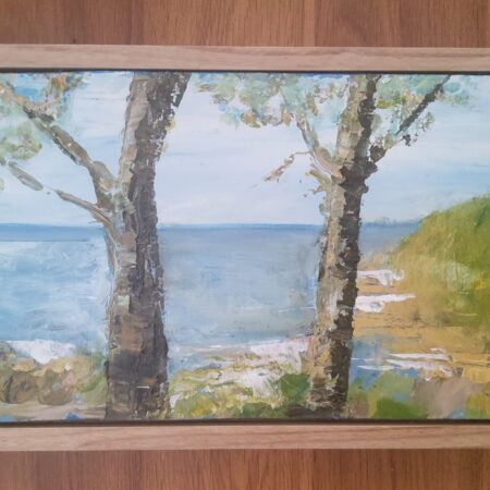 Across the Bay, 2. Acrylic on board. 21x32cms framed in Tasmanian Oak.