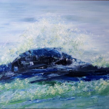 Breaking Waves, South Werri Beach. Acrylic on canvas. Framed in Tassie Oak.