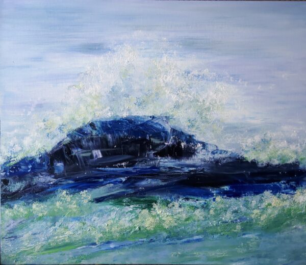 Breaking Waves, South Werri Beach. Acrylic on canvas. Framed in Tassie Oak.