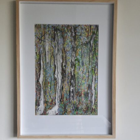 Bush Travels, framed 62x44cms.Gouache and charcoal on paper.