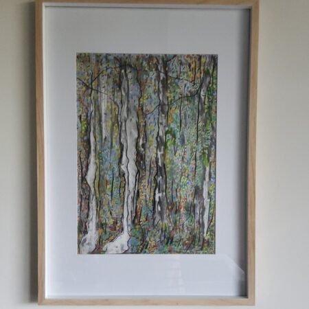 Bush Travels, framed 62x44cms.Gouache and charcoal on paper.