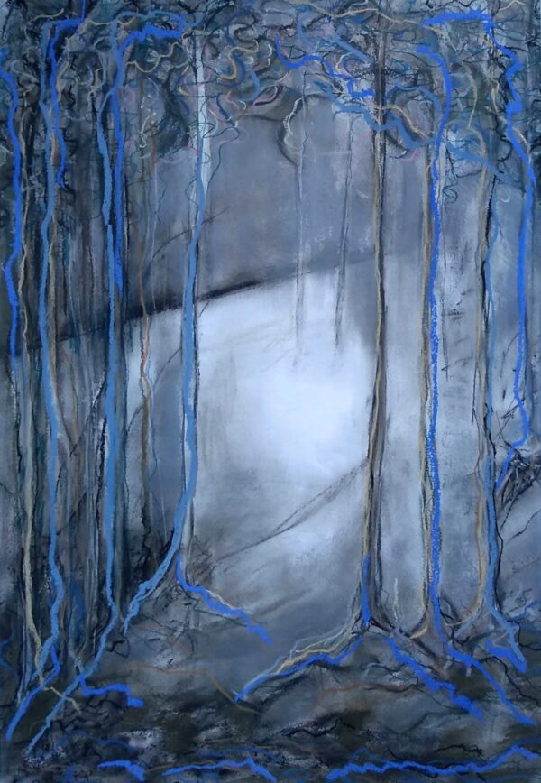 Moonlight Hillside, pastels and charcoal.