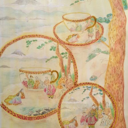 Japanese Cup and Saucer. 88x67 cms framed.