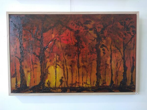 Fighting the fires, oil on board , 40x65cms.