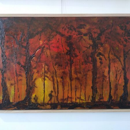 Fighting the fires, oil on board , 40x65cms.