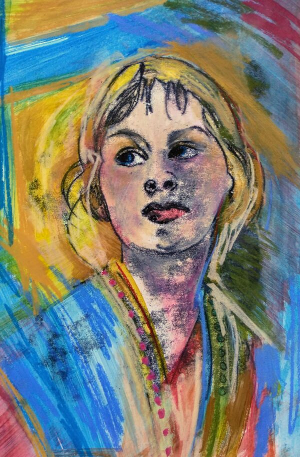 Portrait of a Lady, 2. Monoprint ,wash and pastels.