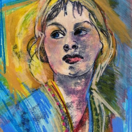 Portrait of a Lady, 2. Monoprint ,wash and pastels.
