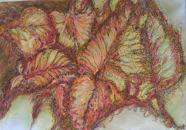 Autumn Leaves, pastels and inks. 60x77cms framed.