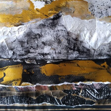 Golden Mountain,framed 30x38cms. Collage.